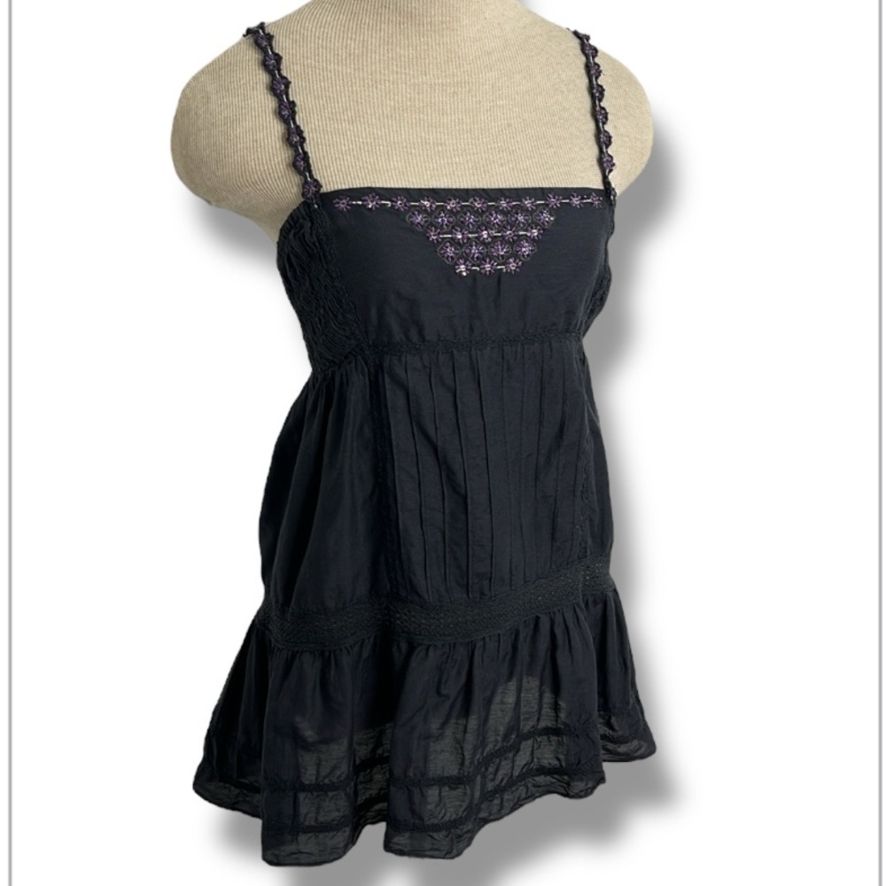 Free People Women's 2 Baby Doll Top Embroidered Cotton Y2K 90s